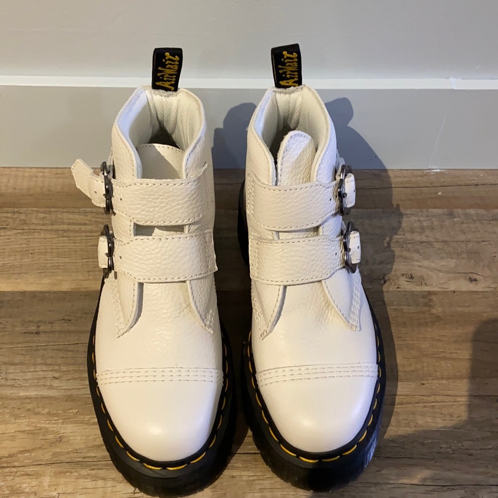 Dr. Martens Devon Heart Leather Platform Boots in white